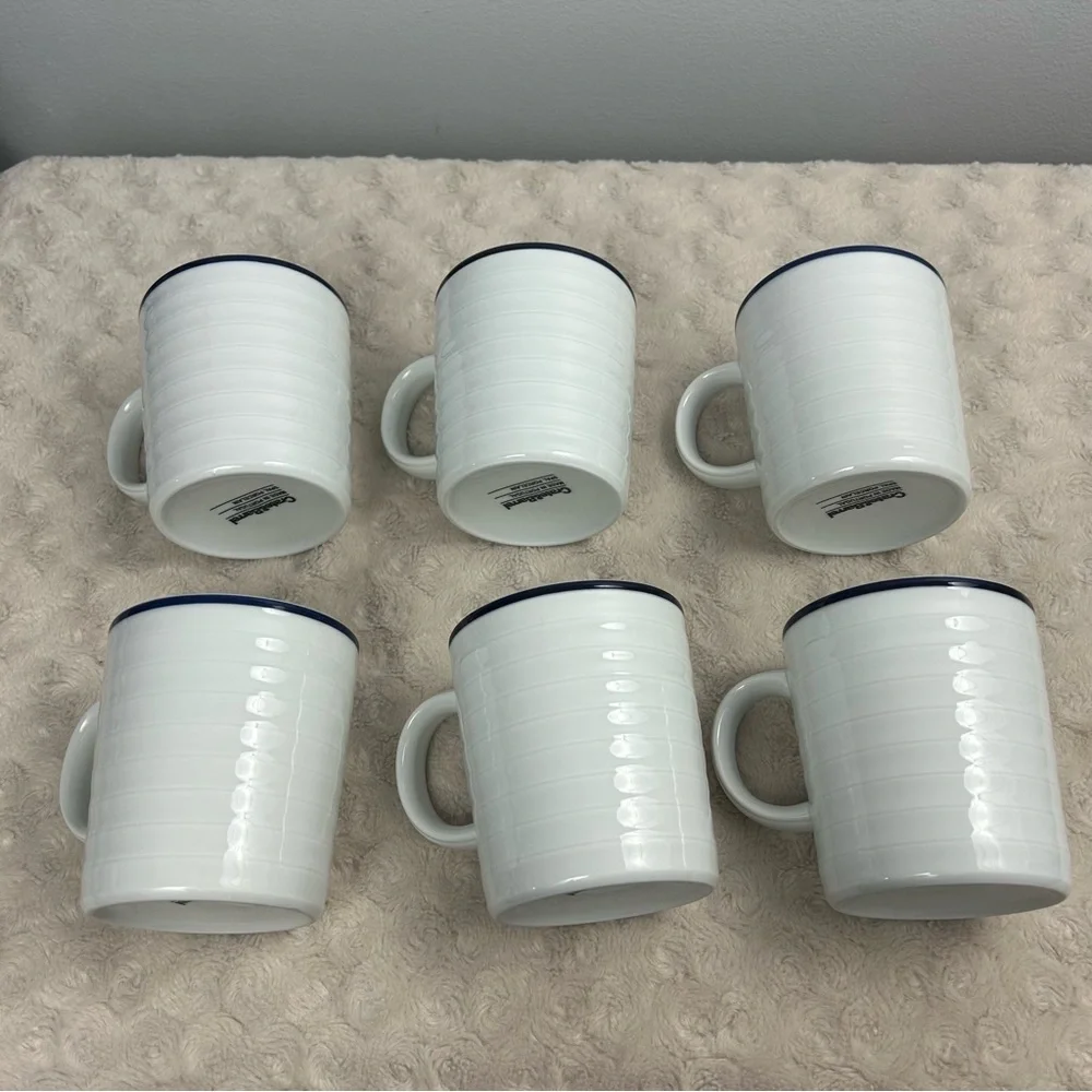 Crate & Barrel Roulette Blue Coffee Mug Set of 6 White Spal Porcelain Portugal